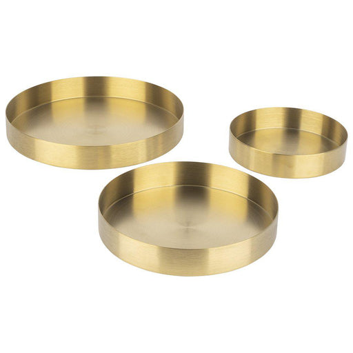 Set of 3 Round Decorative Gold Metal Trays-Set of 3-Koyal Wholesale-