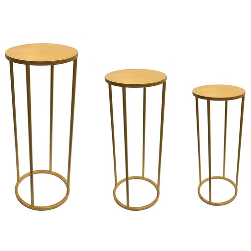 Set of 3 Round Metal Floral Stand Set-Set of 3-Koyal Wholesale-Gold-