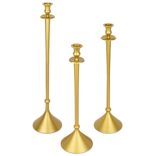 Set of 3 Tall Metal Taper Candlestick Holders with Pillar Candle Tray for Centerpiece Table Decorative-Set of 3-Koyal Wholesale-Gold-