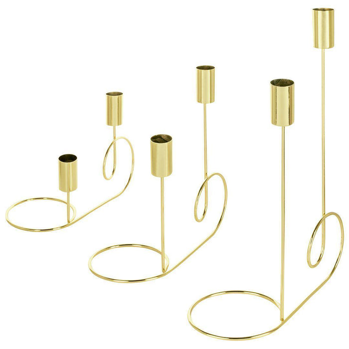 Set of 3 Taper Candlestick Holders Table Decor, Modern Wedding Metal Candlestick Decor Centerpieces-Set of 3-Koyal Wholesale-Gold-