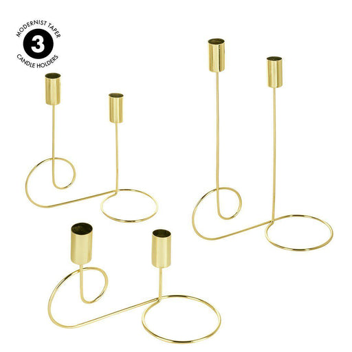 Set of 3 Taper Candlestick Holders Table Decor, Modern Wedding Metal Candlestick Decor Centerpieces-Set of 3-Koyal Wholesale-Gold-