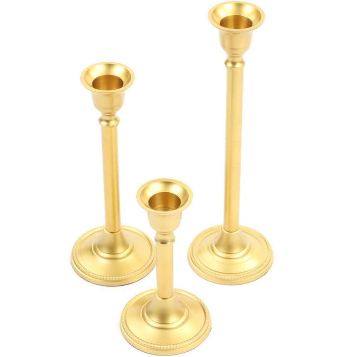 Set of 3 Vintage Brass Metal Candlestick Set-Set of 3-Koyal Wholesale-