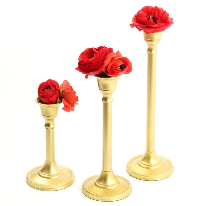 Set of 3 Vintage Brass Metal Candlestick Set-Set of 3-Koyal Wholesale-