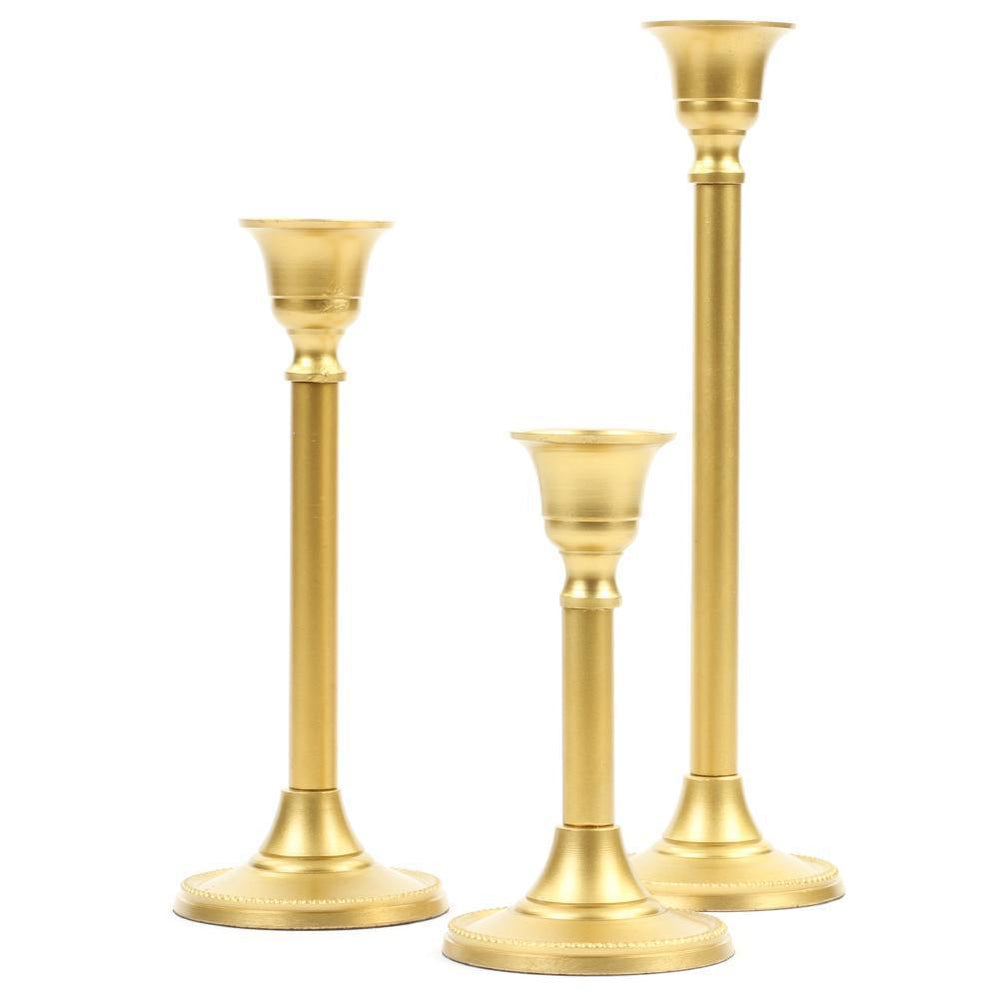 Set of 3 Vintage Brass Metal Candlestick Set-Set of 3-Koyal Wholesale-