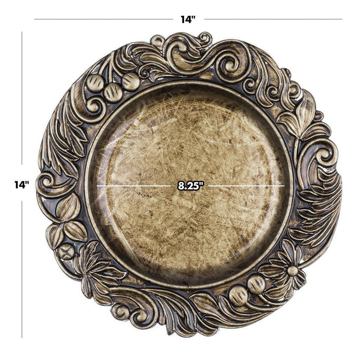 Set of 4 Acrylic Charger Plates Round Baroque-Set of 4-Koyal Wholesale-Bronze-