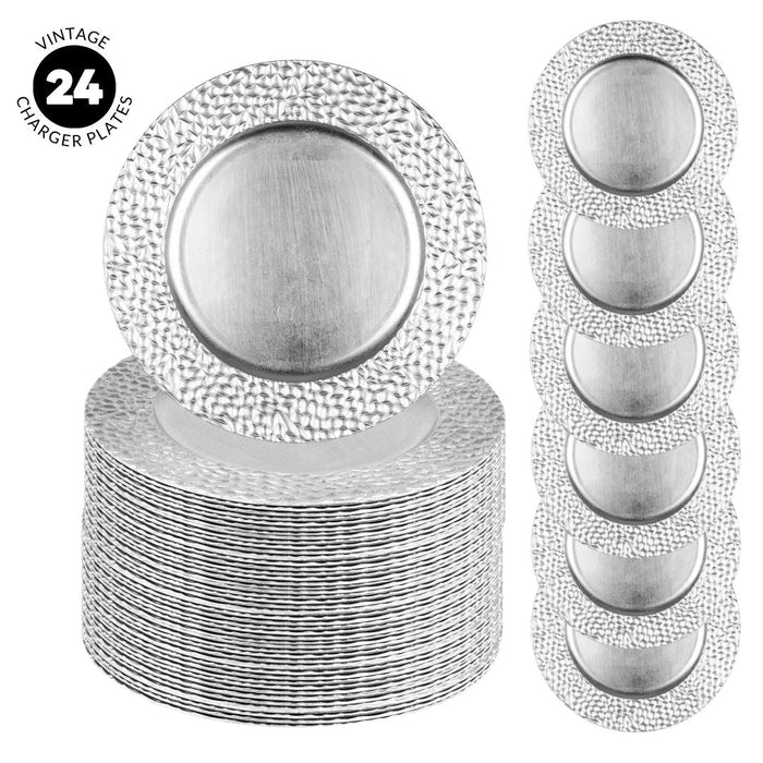 Set of 4 Acrylic Charger Plates Round Modern Industrial Bulk Pack-Koyal Wholesale-Silver-Set of 6 (24 PC)-