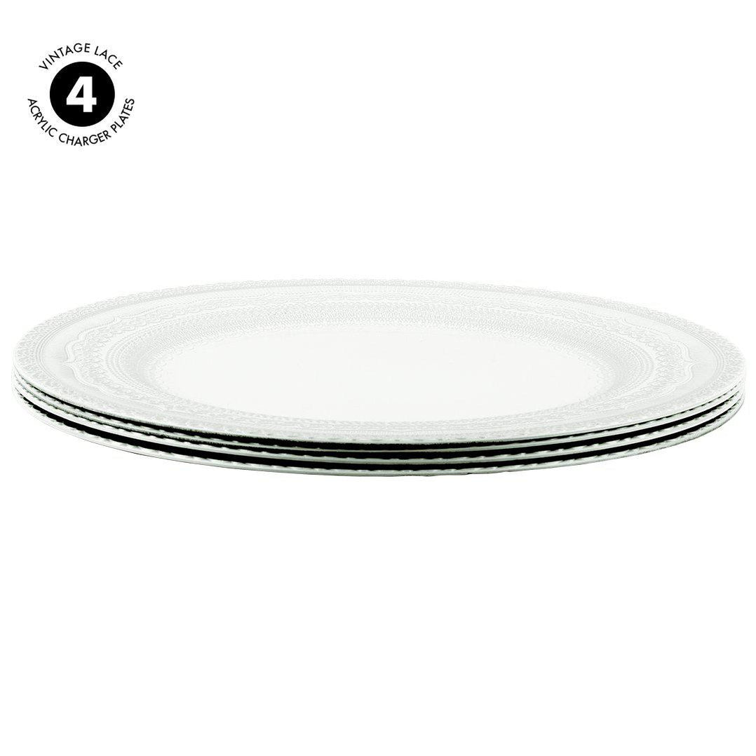 Set of 4 Acrylic Charger Plates Round Vintage Lace Bulk Pack