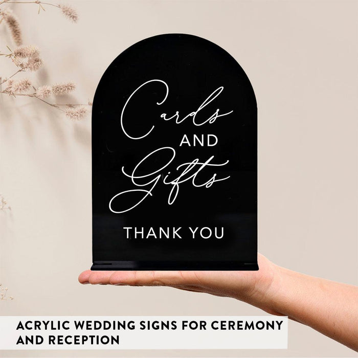 Set of 4 Arch Acrylic Wedding Signs with Stands for Ceremony, Reception, Guestbook, Cards, and Gifts-Set of 4-Andaz Press-White Acrylic Signs-