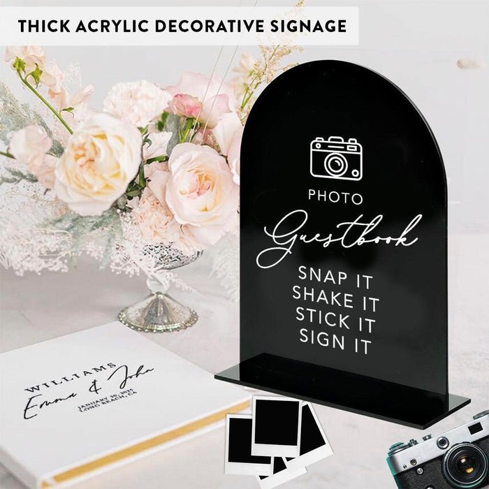 Set of 4 Arch Acrylic Wedding Signs with Stands for Ceremony, Reception, Guestbook, Cards, and Gifts-Set of 4-Andaz Press-White Acrylic Signs-