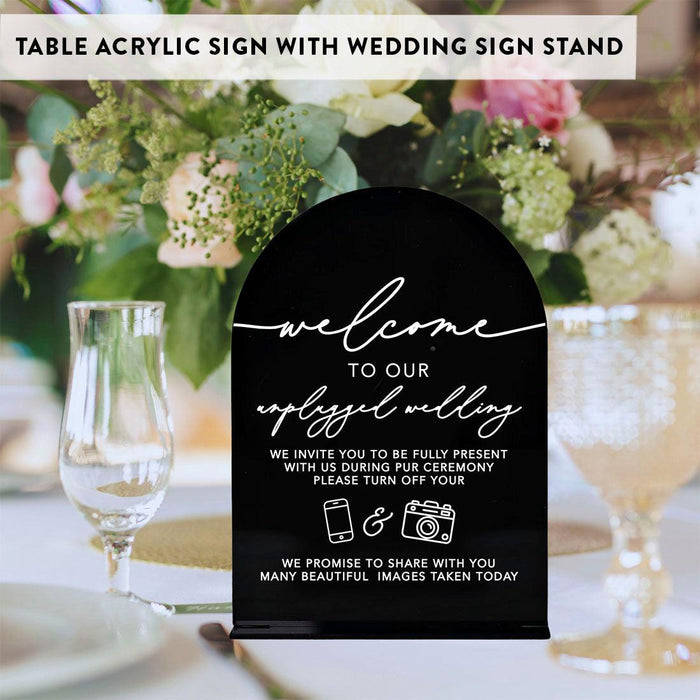 Set of 4 Arch Acrylic Wedding Signs with Stands for Ceremony, Reception, Guestbook, Cards, and Gifts-Set of 4-Andaz Press-White Acrylic Signs-