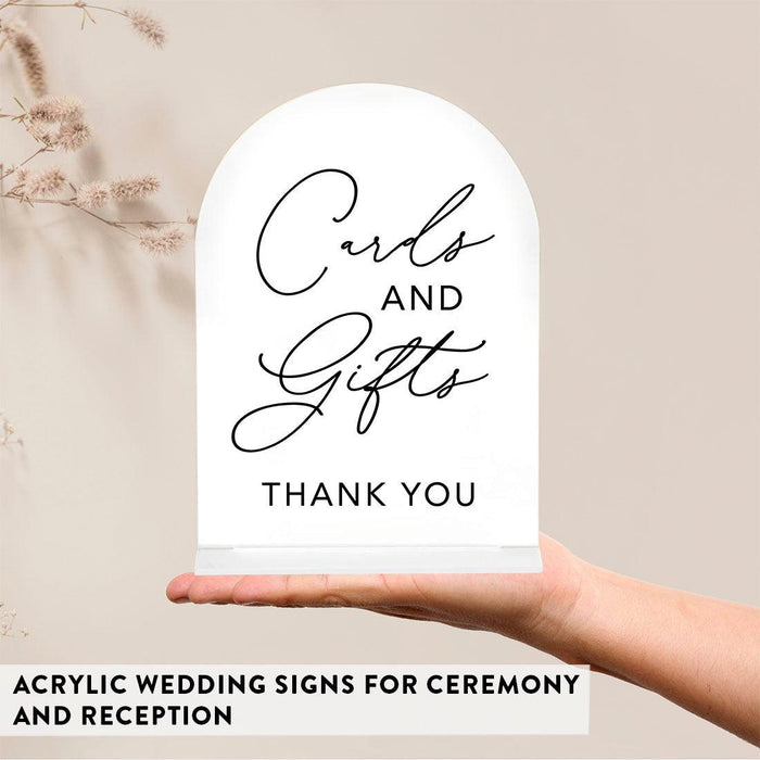 Set of 4 Arch Acrylic Wedding Signs with Stands for Ceremony, Reception, Guestbook, Cards, and Gifts-Set of 4-Andaz Press-White Acrylic Signs-