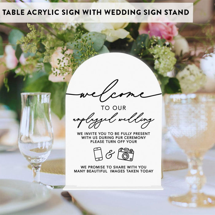 Set of 4 Arch Acrylic Wedding Signs with Stands for Ceremony, Reception, Guestbook, Cards, and Gifts-Set of 4-Andaz Press-White Acrylic Signs-