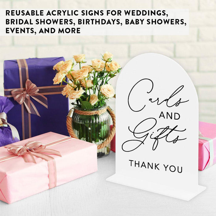 Set of 4 Arch Acrylic Wedding Signs with Stands for Ceremony, Reception, Guestbook, Cards, and Gifts-Set of 4-Andaz Press-White Acrylic Signs-