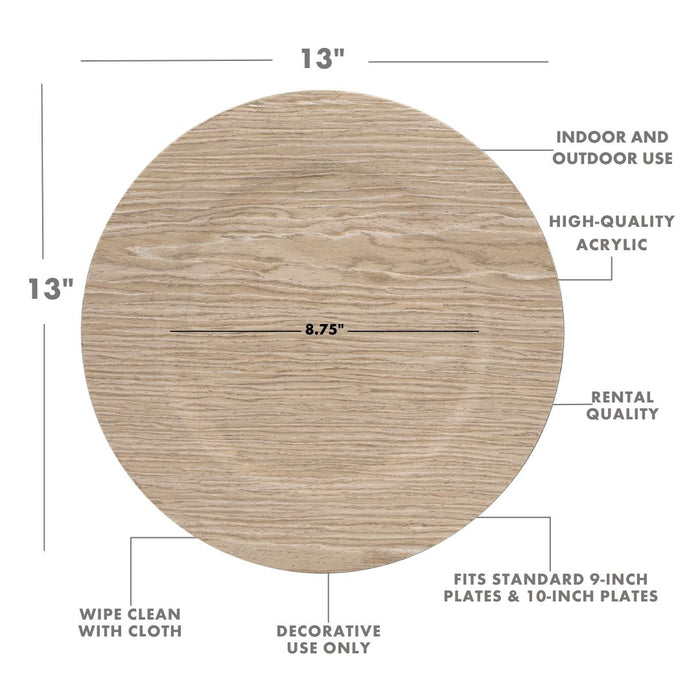 Set of 4 Birch Faux Wood Charger Plates-Set of 4-Koyal Wholesale-