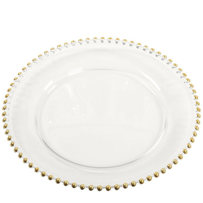 Set of 4 Clear Glass Beaded Couture Charger Plates-Set of 4-Koyal Wholesale-