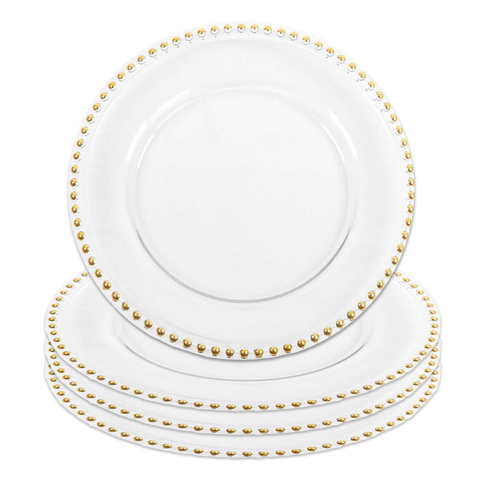 Set of 4 Clear Glass Beaded Couture Charger Plates-Set of 4-Koyal Wholesale-