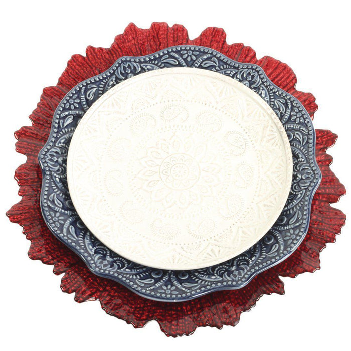 Set of 4 Flora Glass Charger Plates-Set of 4-Koyal Wholesale-Silver-