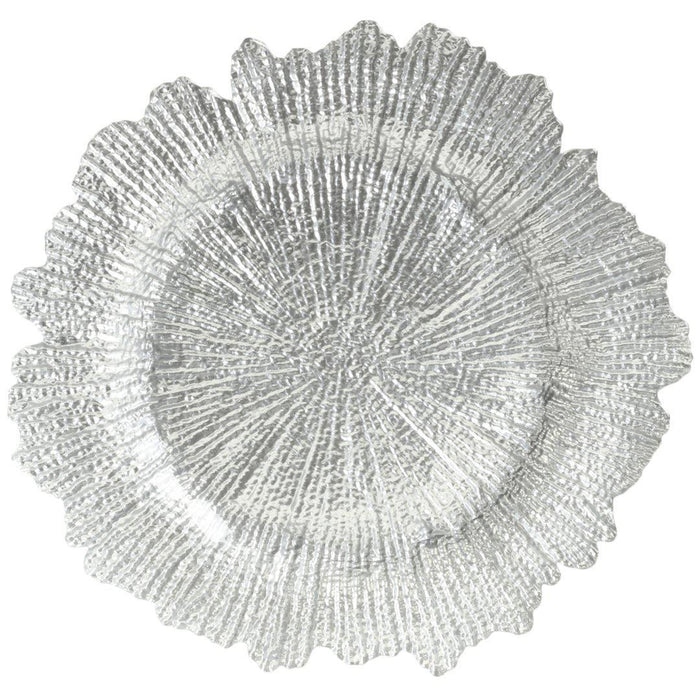 Set of 4 Flora Glass Charger Plates-Set of 4-Koyal Wholesale-Silver-