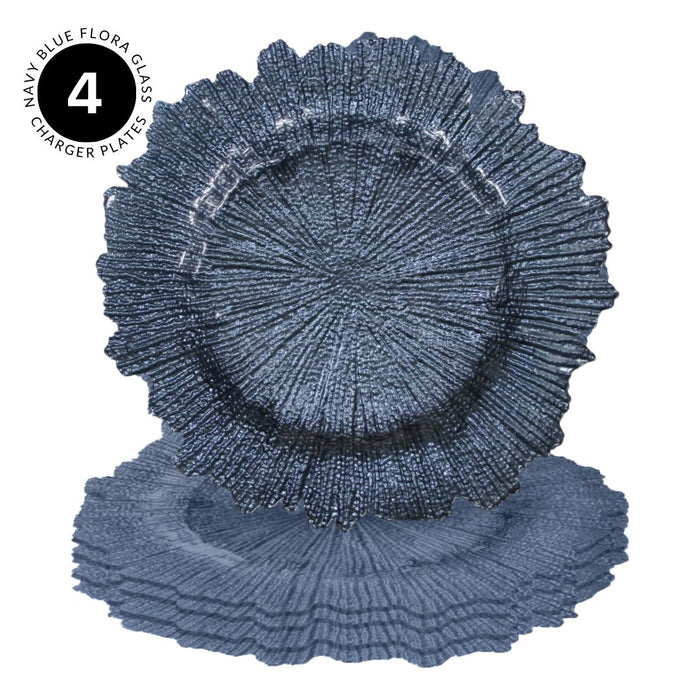 Set of 4 Flora Glass Charger Plates-Set of 4-Koyal Wholesale-Silver-