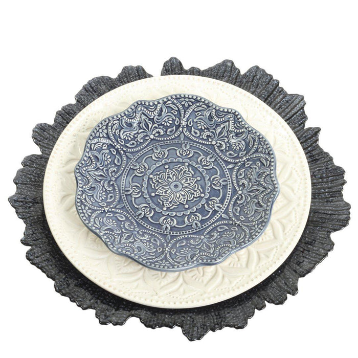 Set of 4 Flora Glass Charger Plates-Set of 4-Koyal Wholesale-Silver-