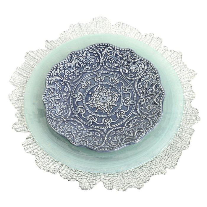 Set of 4 Flora Glass Charger Plates-Set of 4-Koyal Wholesale-Silver-