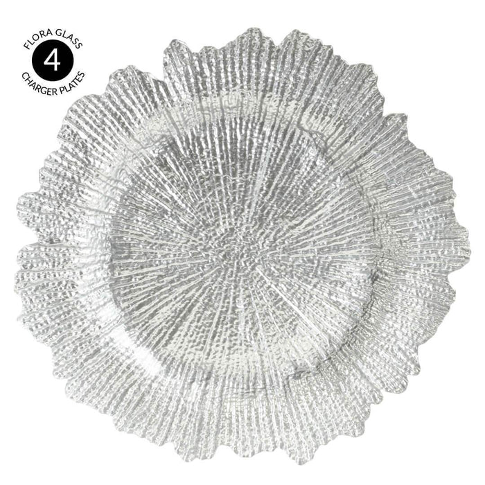 Set of 4 Flora Glass Charger Plates-Set of 4-Koyal Wholesale-Silver-