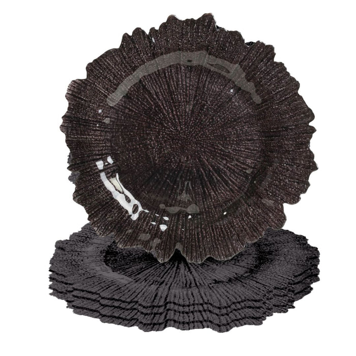 Set of 4 Flora Glass Charger Plates-Set of 4-Koyal Wholesale-Black-