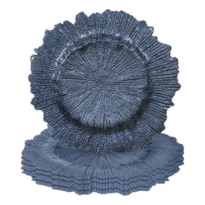 Set of 4 Flora Glass Charger Plates-Set of 4-Koyal Wholesale-Navy Blue-