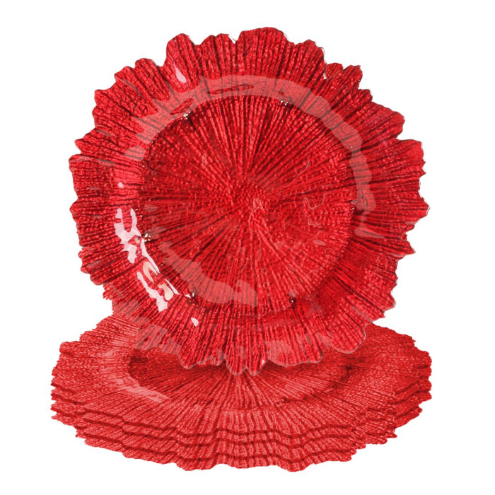 Set of 4 Flora Glass Charger Plates-Set of 4-Koyal Wholesale-Red-