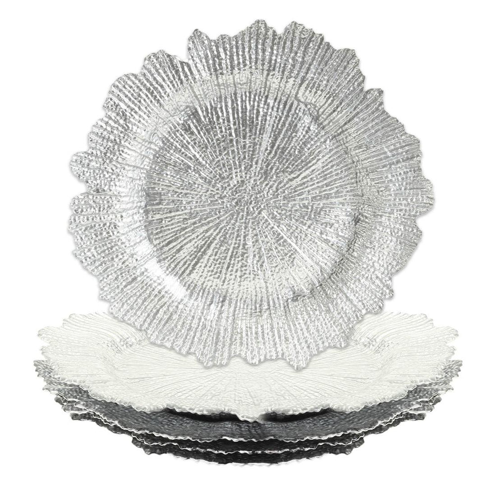 Set of 4 Flora Glass Charger Plates-Set of 4-Koyal Wholesale-Silver-