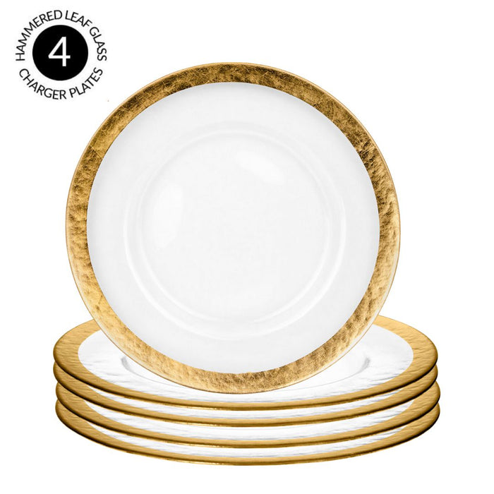 Set of 4 Hammered Leaf Glass Charger Plates-Set of 4-Koyal Wholesale-Gold-