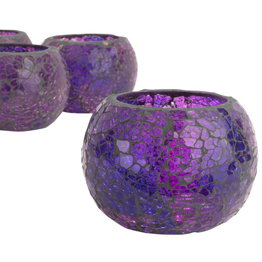 Set of 4 Round Mosaic Votive Candle Holder for Table Centerpiece, Home Decor, Special Occassions and Gifts-Set of 4-Koyal Wholesale-Purple-