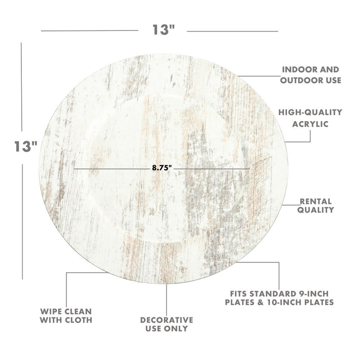 Set of 4 Shabby White Faux Wood Charger Plates-Set of 4-Koyal Wholesale-4-