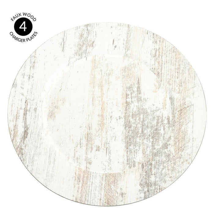 Set of 4 Shabby White Faux Wood Charger Plates-Set of 4-Koyal Wholesale-4-