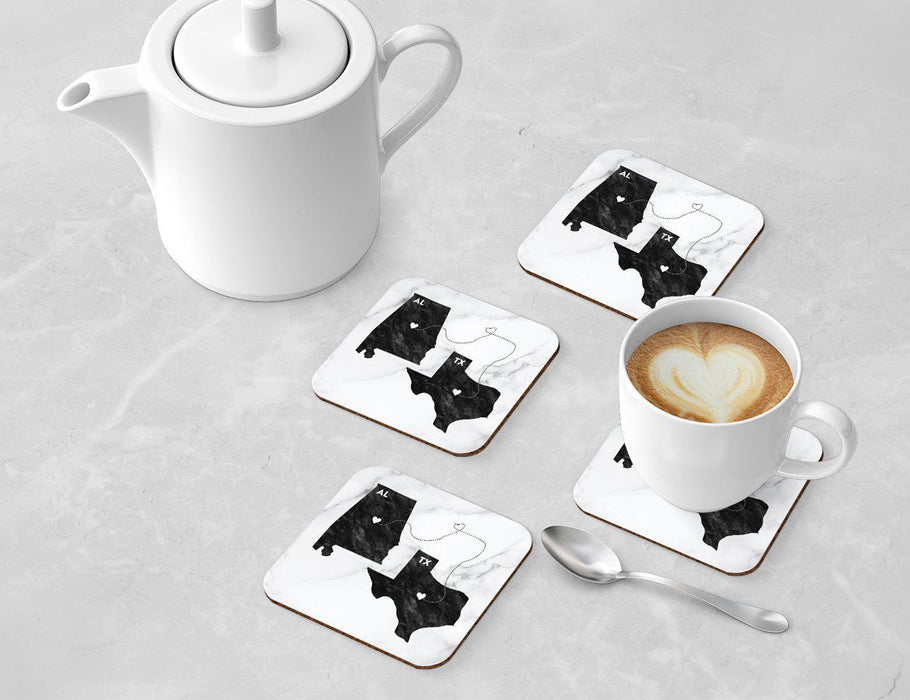 Set of 4 Square Coffee Drink Coasters Texas Long Distance Gift-Set of 4-Andaz Press-Alabama-