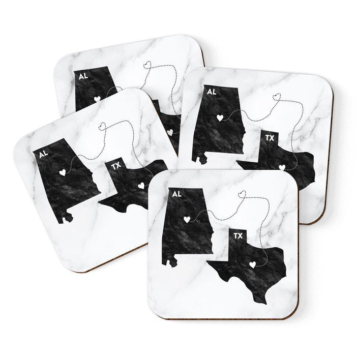 Set of 4 Square Coffee Drink Coasters Texas Long Distance Gift-Set of 4-Andaz Press-Alabama-