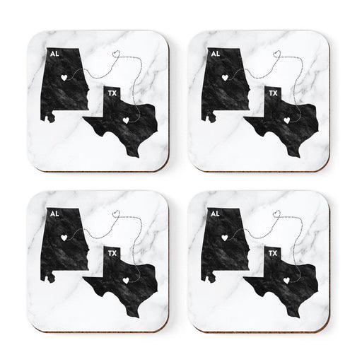 Set of 4 Square Coffee Drink Coasters Texas Long Distance Gift-Set of 4-Andaz Press-Alabama-