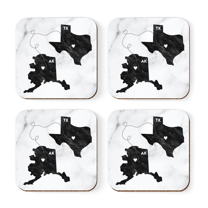 Set of 4 Square Coffee Drink Coasters Texas Long Distance Gift-Set of 4-Andaz Press-Alaska-