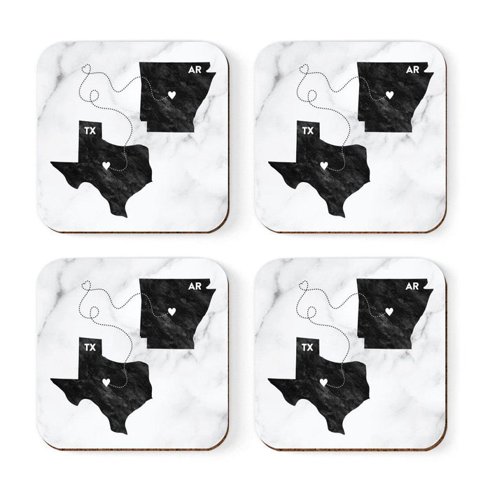 Set of 4 Square Coffee Drink Coasters Texas Long Distance Gift-Set of 4-Andaz Press-Arkansas-