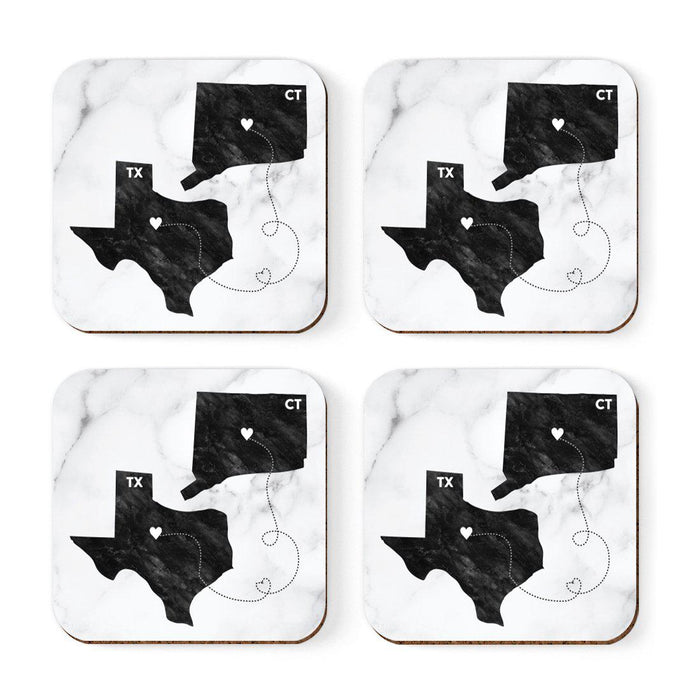 Set of 4 Square Coffee Drink Coasters Texas Long Distance Gift-Set of 4-Andaz Press-Connecticut-