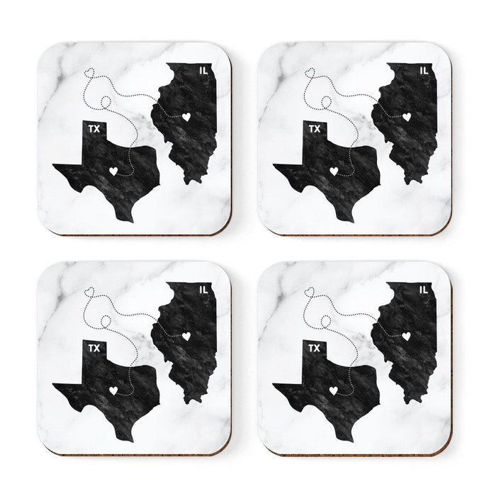 Set of 4 Square Coffee Drink Coasters Texas Long Distance Gift-Set of 4-Andaz Press-Illinois-