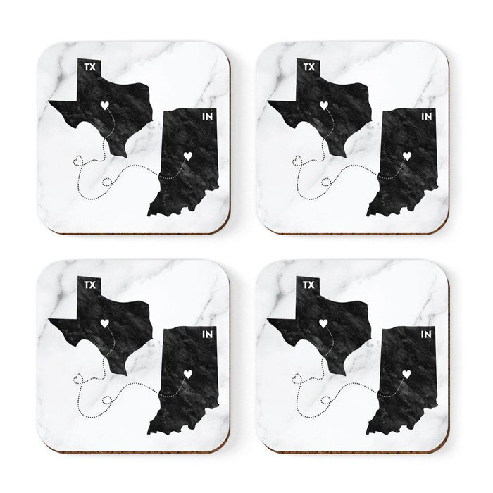 Set of 4 Square Coffee Drink Coasters Texas Long Distance Gift-Set of 4-Andaz Press-Indiana-