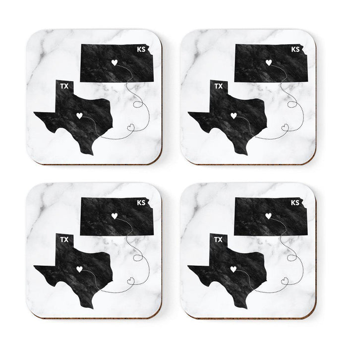 Set of 4 Square Coffee Drink Coasters Texas Long Distance Gift-Set of 4-Andaz Press-Kansas-