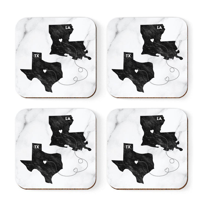 Set of 4 Square Coffee Drink Coasters Texas Long Distance Gift-Set of 4-Andaz Press-Louisiana-