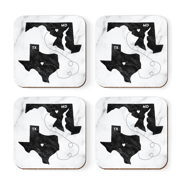 Set of 4 Square Coffee Drink Coasters Texas Long Distance Gift-Set of 4-Andaz Press-Maryland-