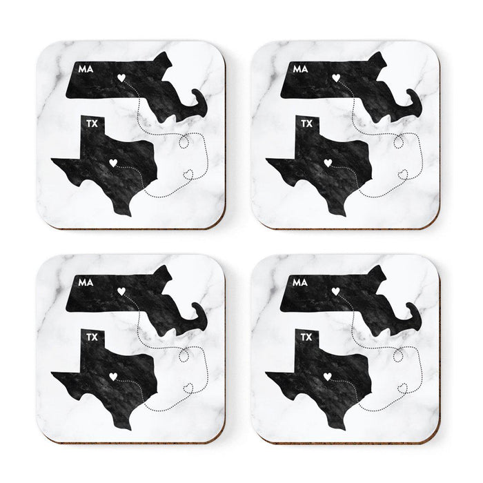 Set of 4 Square Coffee Drink Coasters Texas Long Distance Gift-Set of 4-Andaz Press-Massachusetts-