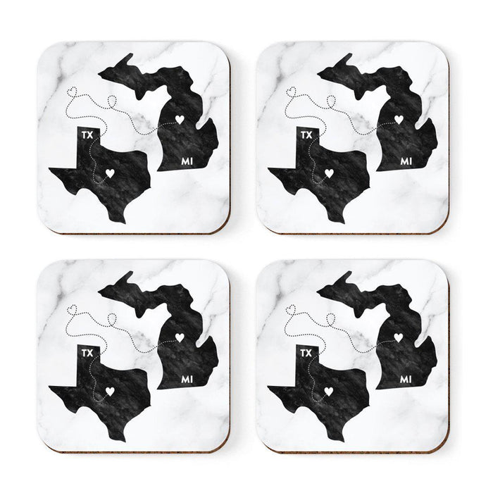 Set of 4 Square Coffee Drink Coasters Texas Long Distance Gift-Set of 4-Andaz Press-Michigan-