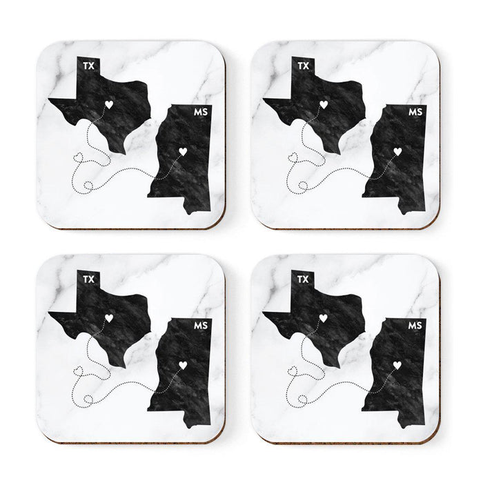 Set of 4 Square Coffee Drink Coasters Texas Long Distance Gift-Set of 4-Andaz Press-Mississippi-