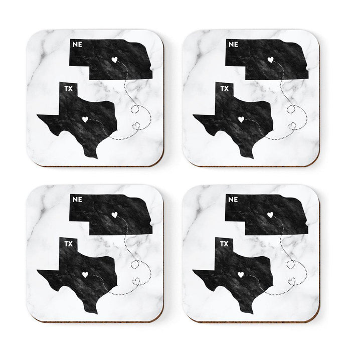 Set of 4 Square Coffee Drink Coasters Texas Long Distance Gift-Set of 4-Andaz Press-Nebraska-