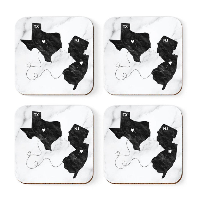 Set of 4 Square Coffee Drink Coasters Texas Long Distance Gift-Set of 4-Andaz Press-New Jersey-